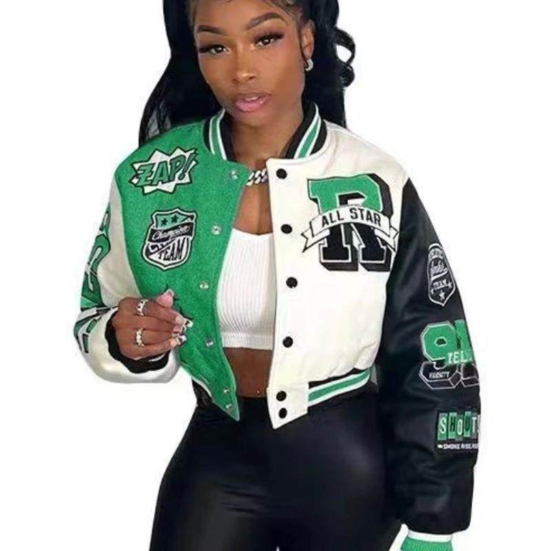 Womens color blocking printed baseball jersey拼色印花棒球服