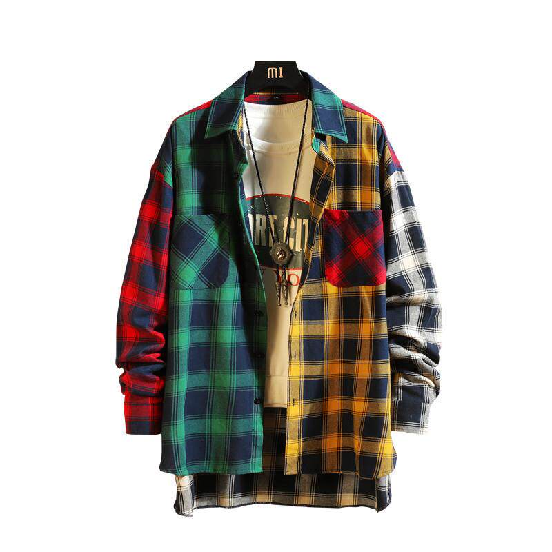 Unisex casual contrast plaid shirt 男/女同款休闲撞色格子衬衫