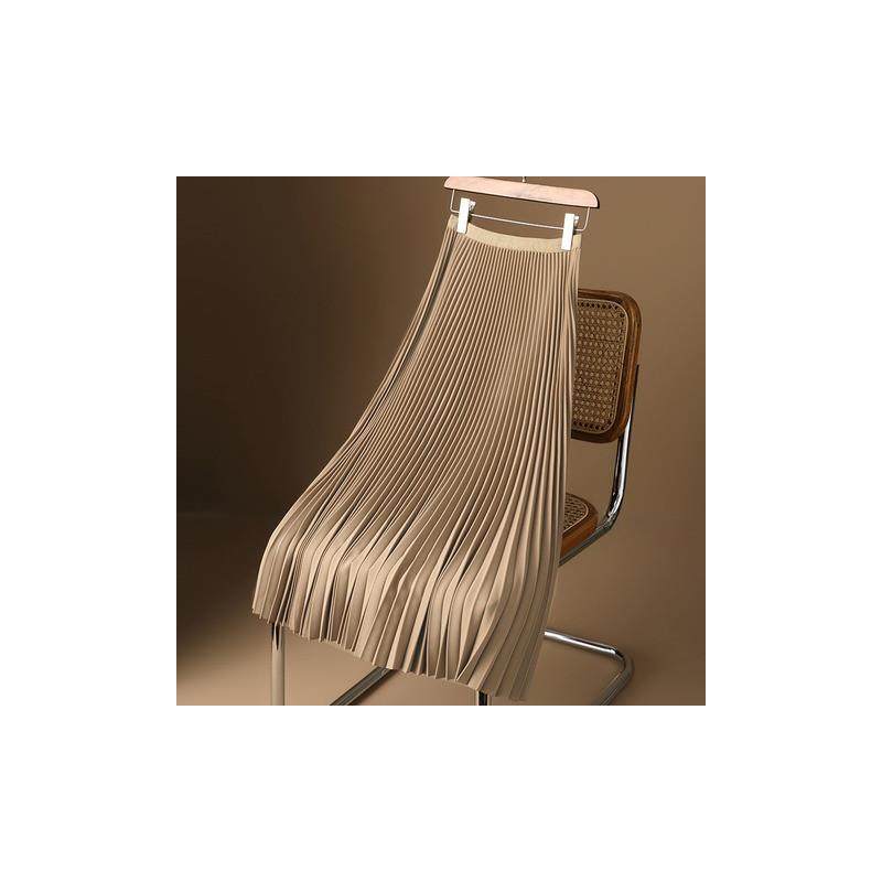 Solid pleated high waisted A-line skirt女士纯色褶皱高腰a字裙