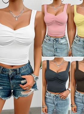 女T恤吊带上衣 Women Blouses Summer Solid Sling Backless Tops