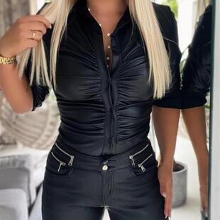 Fashion Long Sleeve Polo Shirt for Women时尚长袖翻领衬衫女士