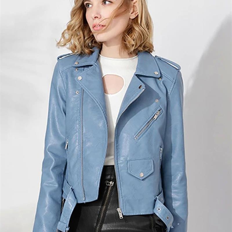 Diagonal zipper motorcycle leather jacket 女士斜拉链机车皮衣
