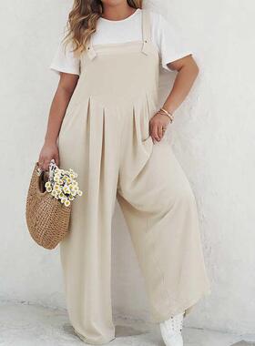 Solid Color Overalls Female Wide Leg Jumpsuit for Summer大码