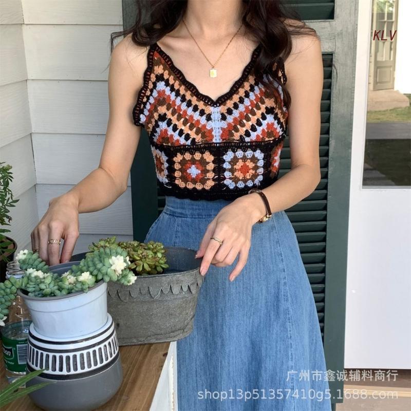 Bohemian Hooked Flower Strap Tank Top 波西米亚钩花吊带小背心