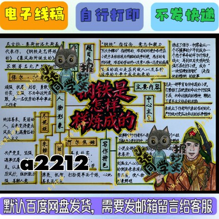 a2122钢铁是怎样炼成的思维导图手抄报电子线稿无实物发货