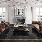 简一瓷砖 饰地板砖防滑耐磨 黑白根轻奢客厅装