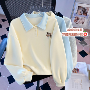 实拍2026年早春新款女装卫衣POLO领翻领宽松套头长袖上衣