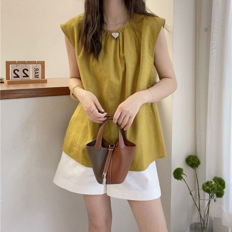 夏装新款衬衫女无袖洋气小衫法式别致韩版外穿女人味遮肉上衣