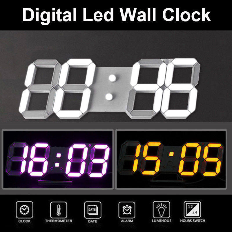 3D Digital LED Wall Clock Night Alarm 12/24 Hour Temperature