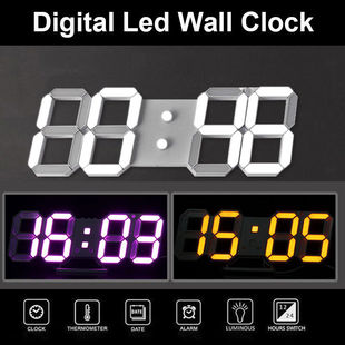 3D Digital LED Wall Clock Night Alarm 12/24 Hour Temperature