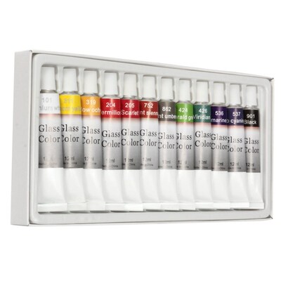New 12 Tubes 12 color Glass Paint Pigment Acrylic 12ml
