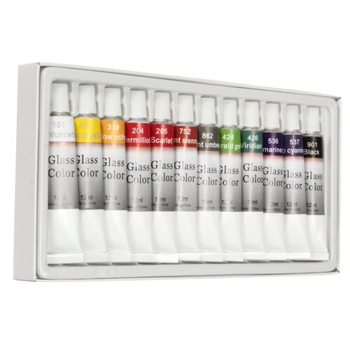 New 12 Tubes 12 color Glass Paint Pigment Acrylic 12ml