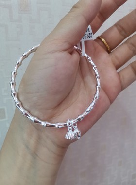 9999纯银实心闭口固圈足银手镯竹节莲蓬两世欢手环时尚银圈女礼物