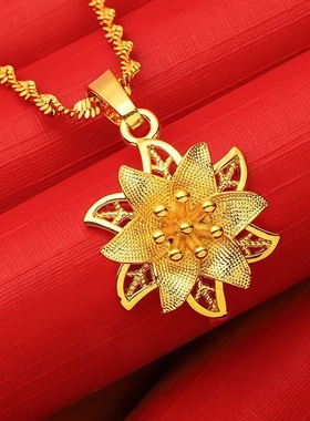百合花朵金色吊坠女士项链正品锁骨链富贵花朵吊坠送女友女生首饰