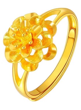 新款金色牡丹花金色戒指可调节