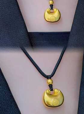 新款胖福小金色坨吊坠空心实心祥云纳福元宝锁包