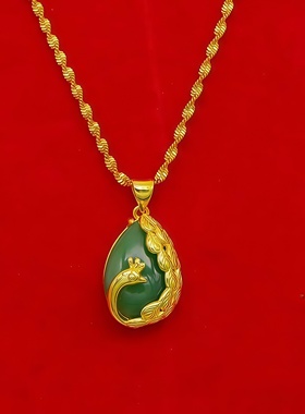 孔雀开屏绿色吊坠项链女孔雀绿吊坠时尚甜美锁骨链女士送爱人闺蜜