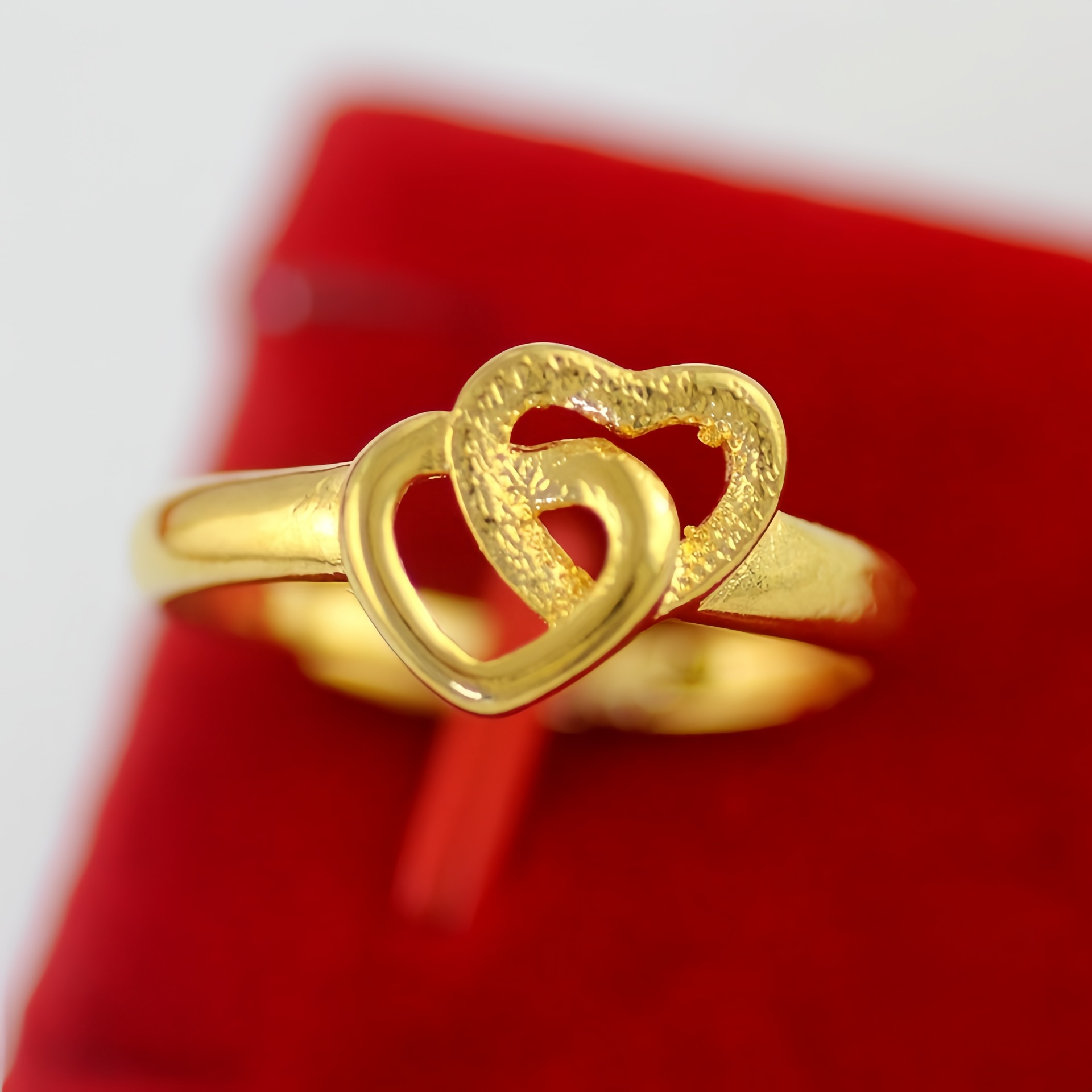 【金店同款】金链爱心双心磨砂开口戒指尾戒大方送礼女款简约款潮