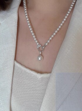 高级优雅正圆施家珍珠花篮扣项链女小众百搭万能扣吊坠轻奢锁骨链