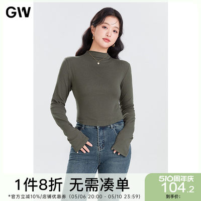 GW大码女装内外穿正肩下摆U型显瘦针织衫2024春季新款微胖mm上衣