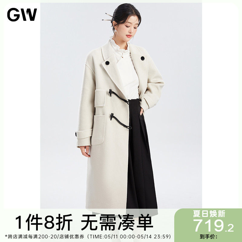 GW大码女装经典气质羊毛双面呢显瘦大衣2024春冬新款微胖mm外套女