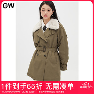 GW大码女装仿兔毛翻领派克棉服2022冬季新款胖mm显瘦遮肉保暖外套