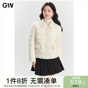 微胖mm减龄蝴蝶结 时尚 新款 轻薄90白鸭绒羽绒服2024冬季 GW大码 女装