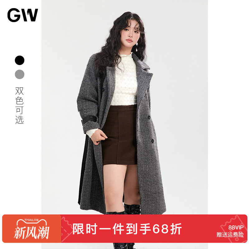 GW大码女装毛呢大衣女2025秋冬季新款微胖mm显瘦气质毛呢羊毛外套