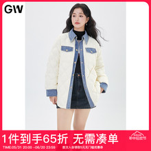 女装 GW大码 微胖mm 90白鸭绒牛仔拼接设计感轻薄羽绒服2024春冬新款