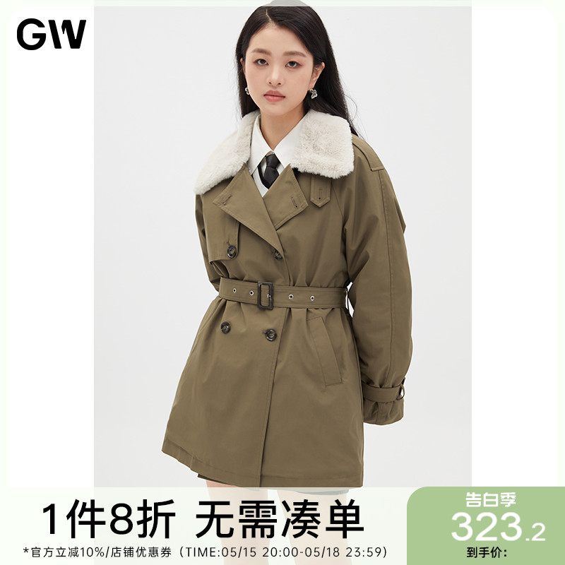 GW大码女装仿兔毛翻领派克棉服2022冬季新款胖mm显瘦遮肉保暖外套