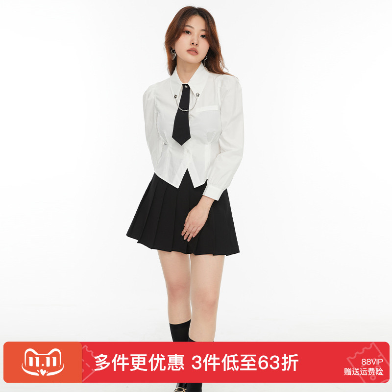 大码女装法式胖mm显瘦白色衬衫