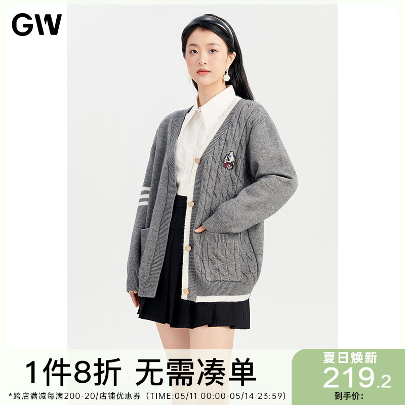 GW大码女装复古学院风针织毛衣外套2024春季新款微胖mm宽松上衣女-封面