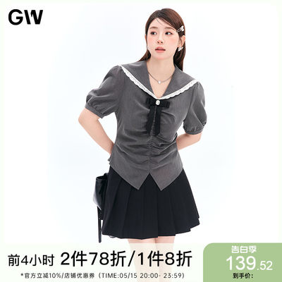 GW大码女装法式高级感短袖T恤女衬衫2024夏季新款微胖mm收腰显瘦