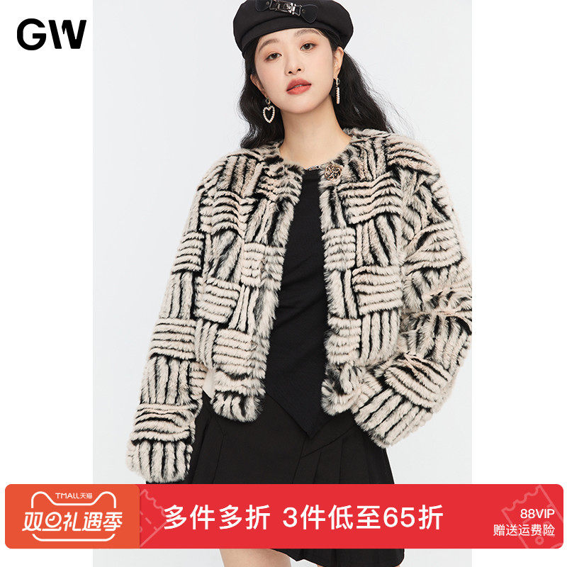 GW大码女装毛毛外套慵懒设计感2025秋冬潮流洋气短款胖mm气质上衣