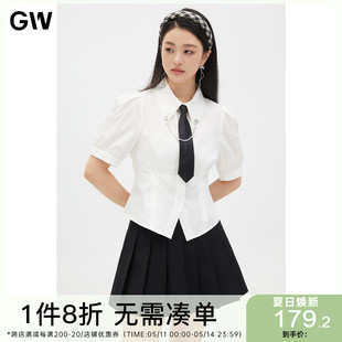 学院风领带白色衬衫 2024夏新款 女装 GW大码 微胖mm显瘦气质百搭衬衣