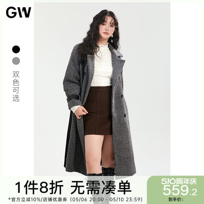 GW大码女装毛呢大衣女2024春冬季新款微胖mm显瘦气质毛呢羊毛外套