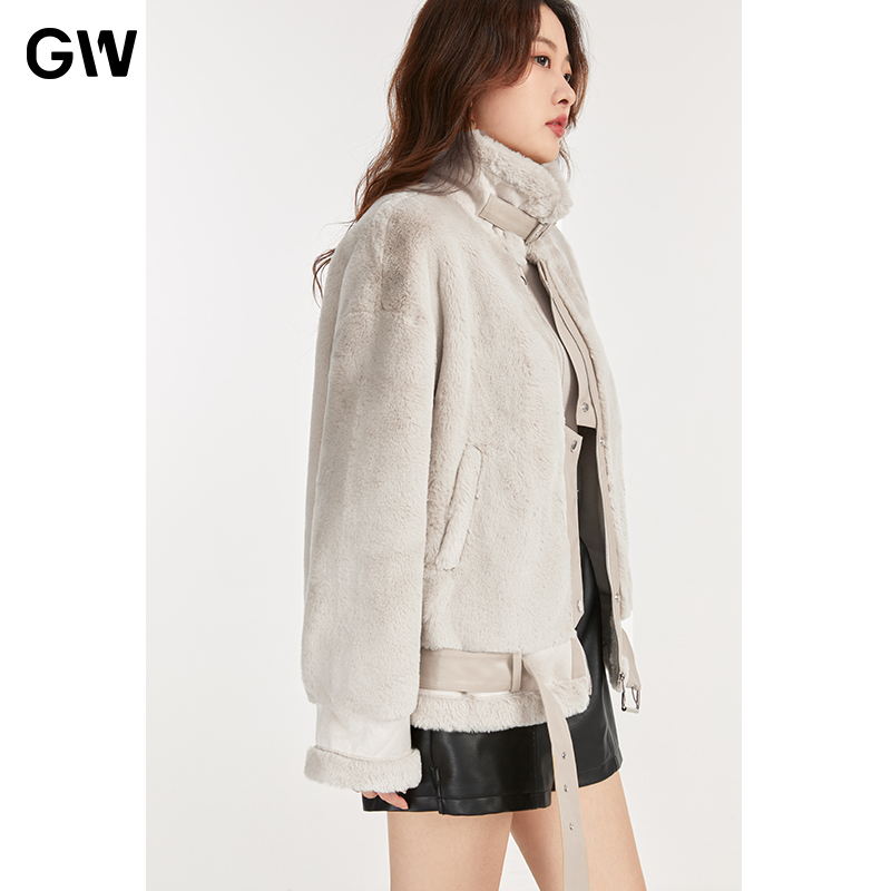 GW大码毛毛气质宽松皮毛一体外套