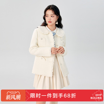 GW大码女装娃娃领设计感绵羊毛外套2025秋季新款微胖mm绗棉上衣女