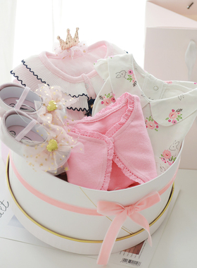新生儿礼盒套装纯棉春秋款连体衣哈衣女宝宝满月大礼包高档礼物