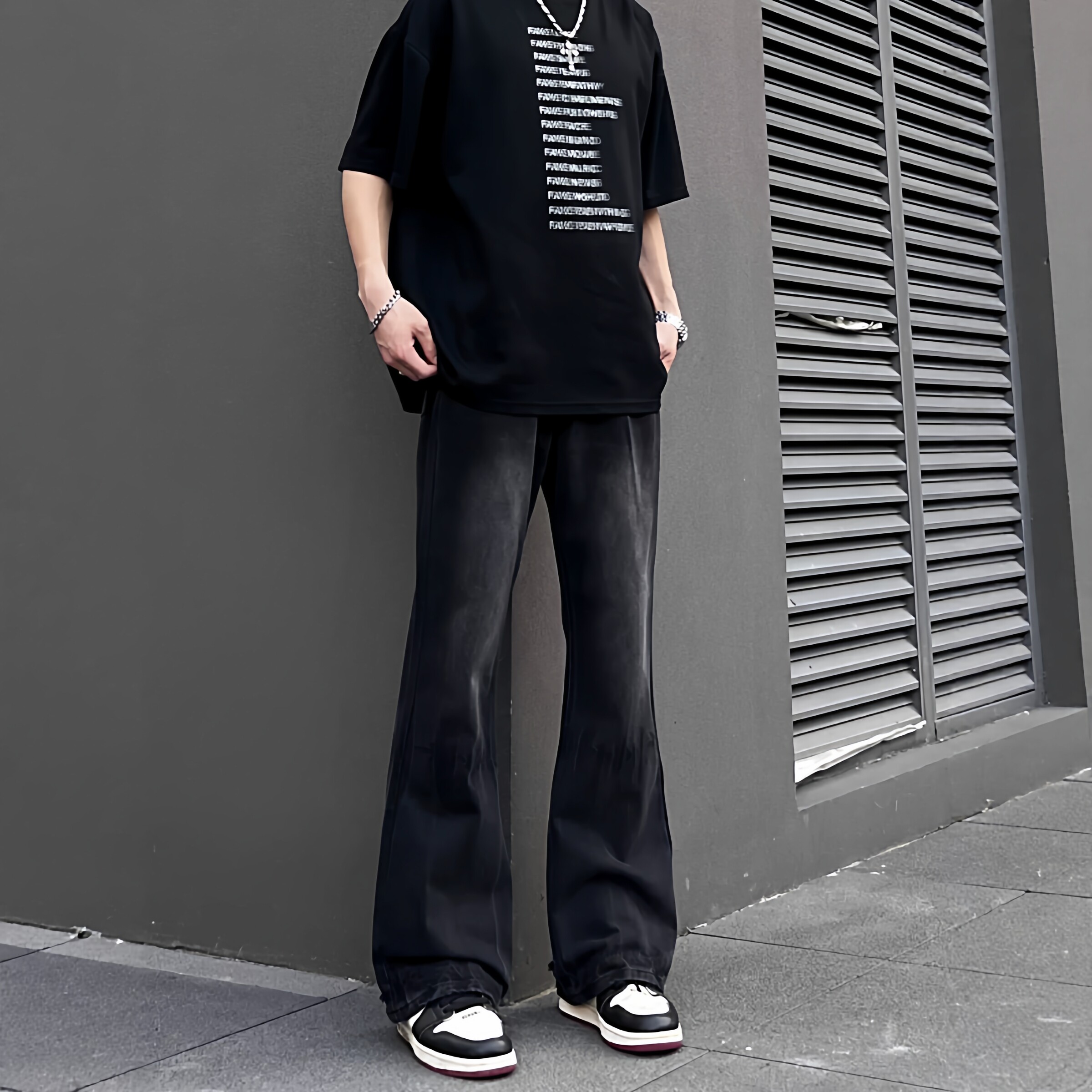 复古黑色牛仔裤男vibe潮牌宽松直筒裤高街垂感微喇阔腿长裤子特惠