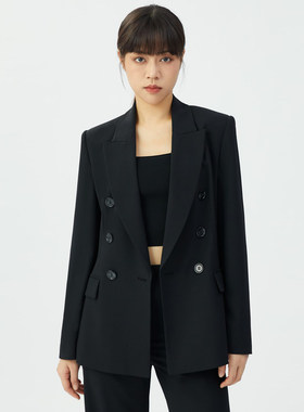 正品哥家新新款2025春双排扣收腰中长款气质显瘦西装外套女上衣