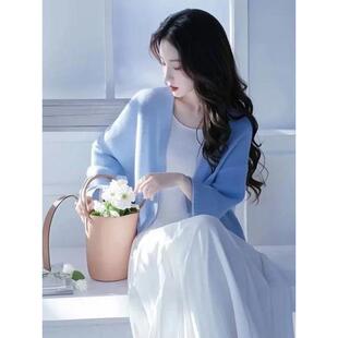 正品哥家新2026春秋蓝色针织开衫两件套女高级感穿搭连衣裙套装