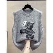 新款 正品 哥家新2025秋季 圆领羊毛马甲卡通背心女外穿叠穿外搭毛衣