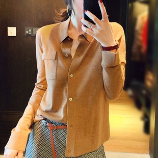 正品哥家新新款女装专柜2025春秋翻领长袖羊毛衬衫女磨毛打底衫