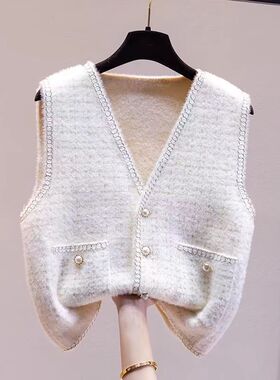 正品哥家新2025春秋新款法式小香风水貂绒针织马甲背心外穿坎肩女