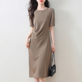 镂空设计感连衣裙优雅气质简约修身 正品 新款 2025夏季 裙 哥家新女装