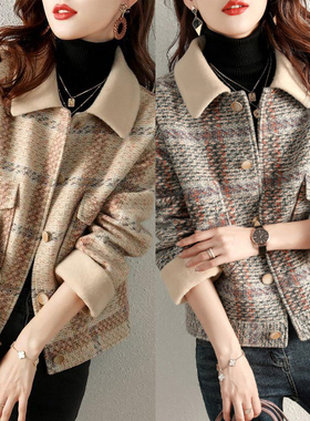 正品哥家新新款2025春翻领加绒加厚气质小香风毛呢短外套女夹克