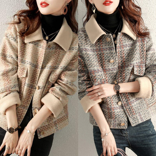 正品哥家新新款2025春翻领加绒加厚气质小香风毛呢短外套女夹克