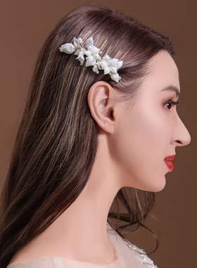 森系百合花尖嘴夹手工制作新娘发饰古风秀禾头饰合金水晶发夹