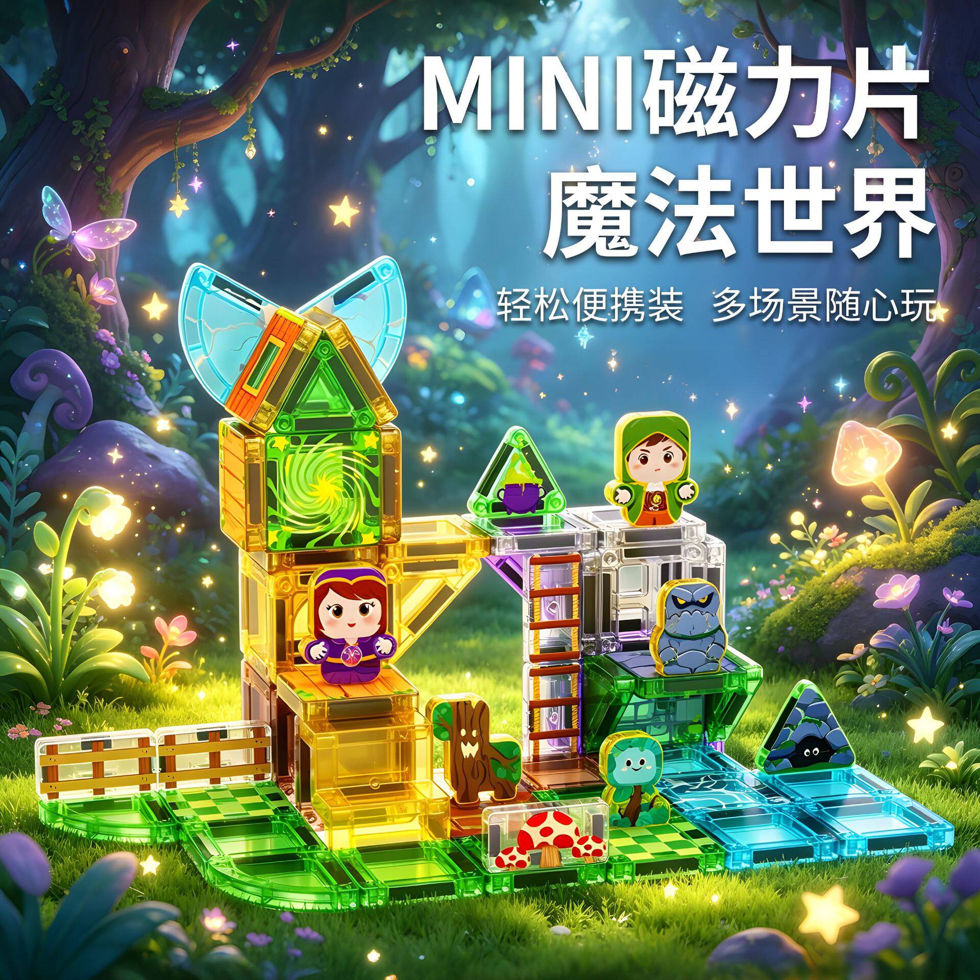 儿童迷你彩窗磁力片铁盒套装